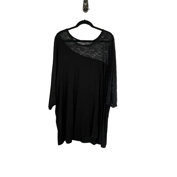 Torrid Women Top Size 5X Black Pullover Asymmetrical Lace Long Crew Neck Semi Sh - Picture 1 of 14
